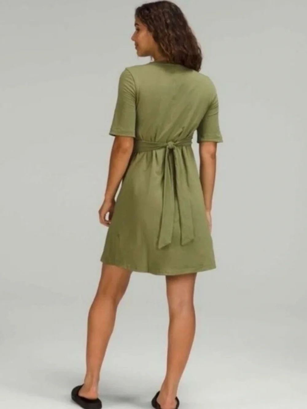 Lululemon Olive Green Short Sleeve Wrap-Front Dress Size 2